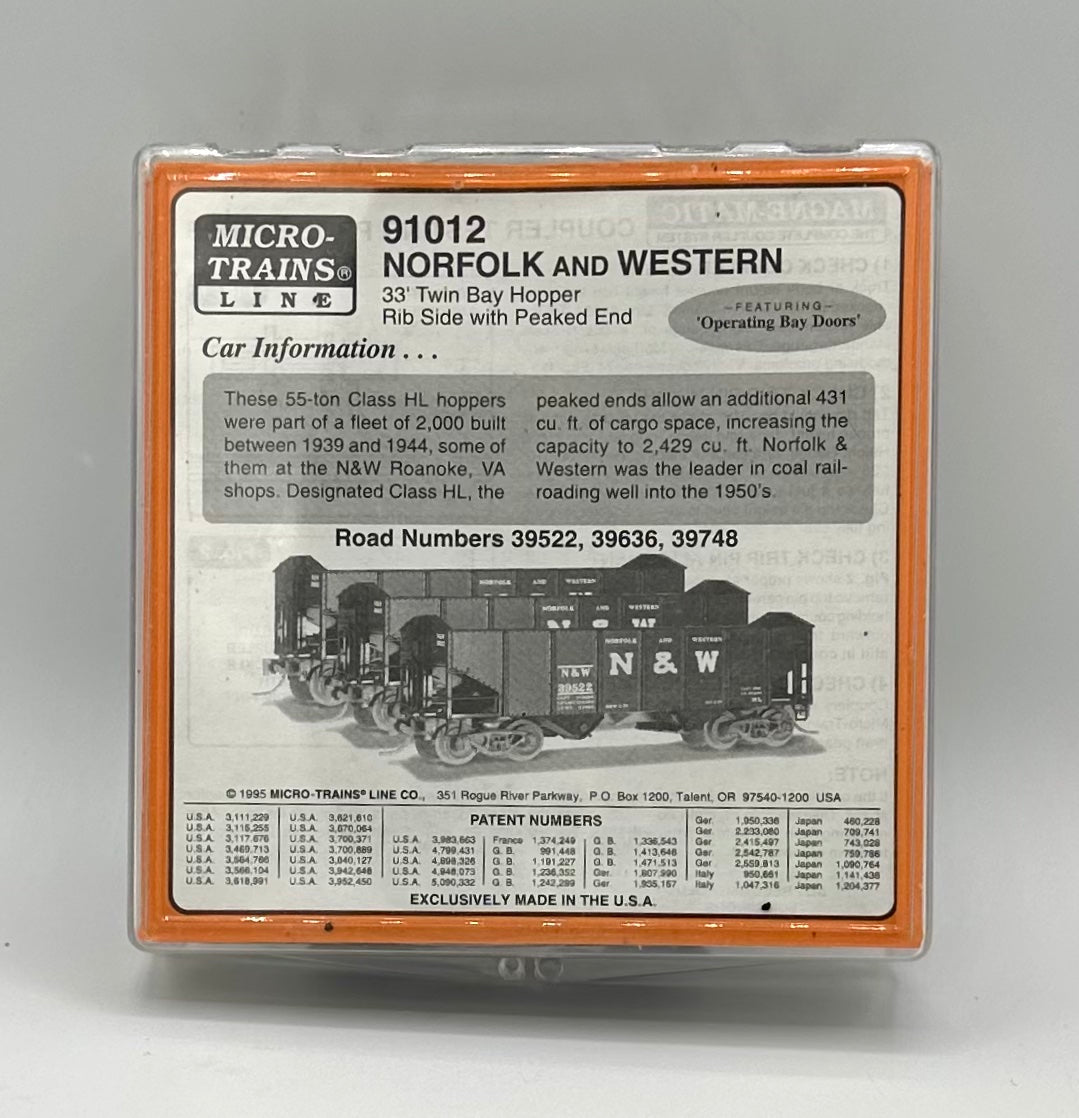 Micro Trains MTL 91012 N Scale Norfolk & Western 33' Twin Bay Hoppers 3 Car Pack