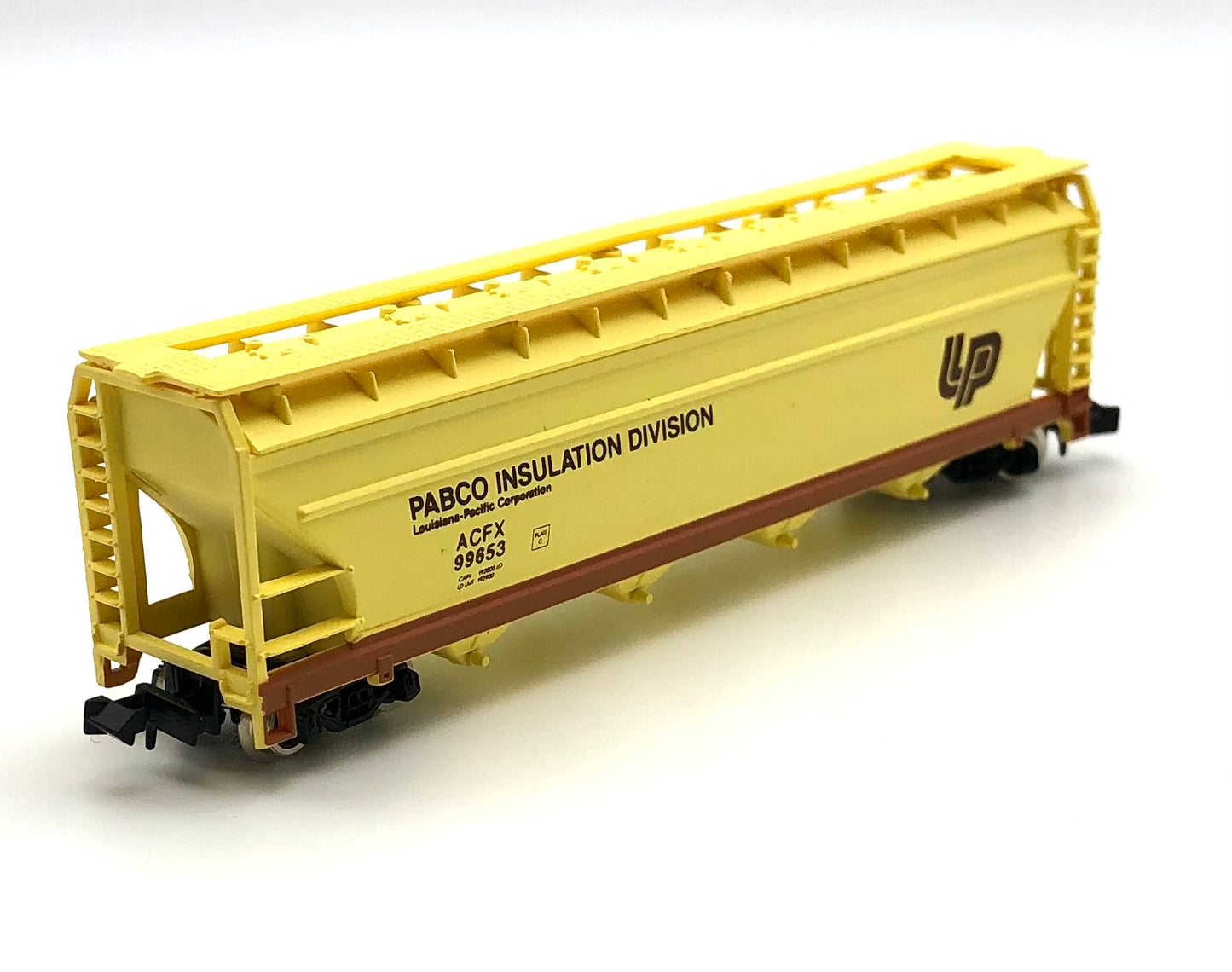 Model Power N Scale Pabco Insulation Div. 55' 4 Bay Cylindrical Hopper ACFX99653