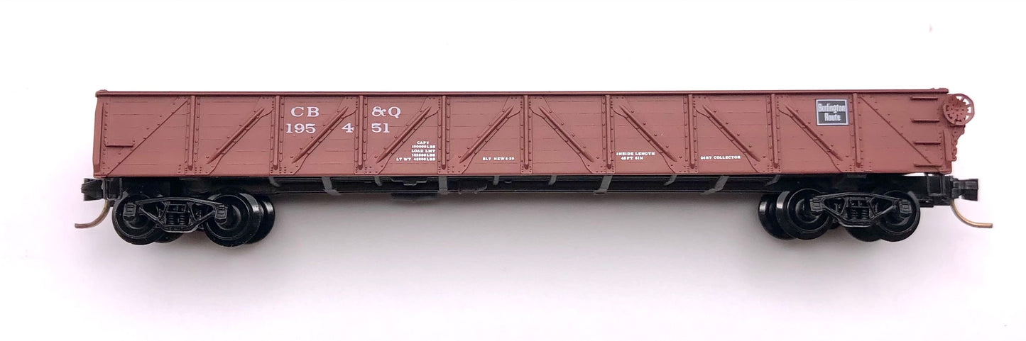 Micro Trains MTL 60020 N Scale C.B.&Q.50' Straight side Composite Gondola drop endd