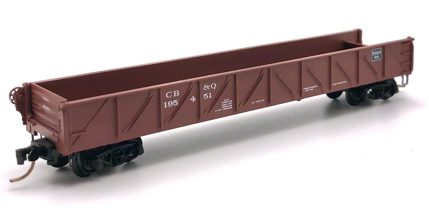 Micro Trains MTL 60020 N Scale C.B.&Q.50' Straight side Composite Gondola drop endd