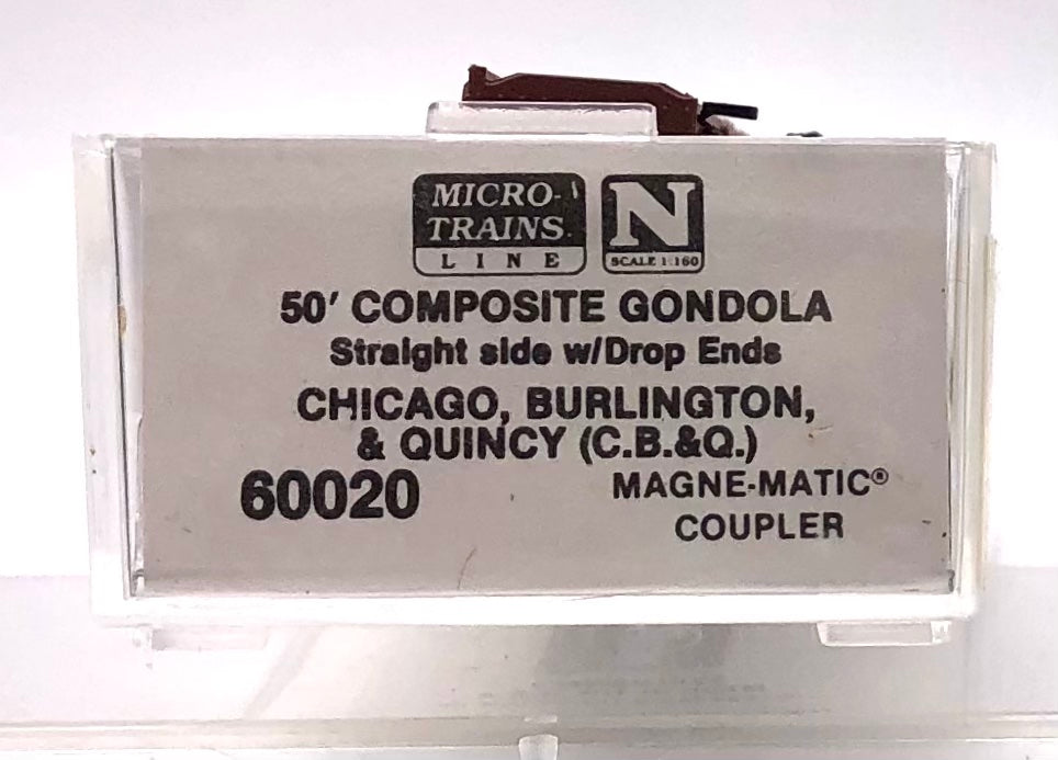 Micro Trains MTL 60020 N Scale C.B.&Q.50' Straight side Composite Gondola drop endd