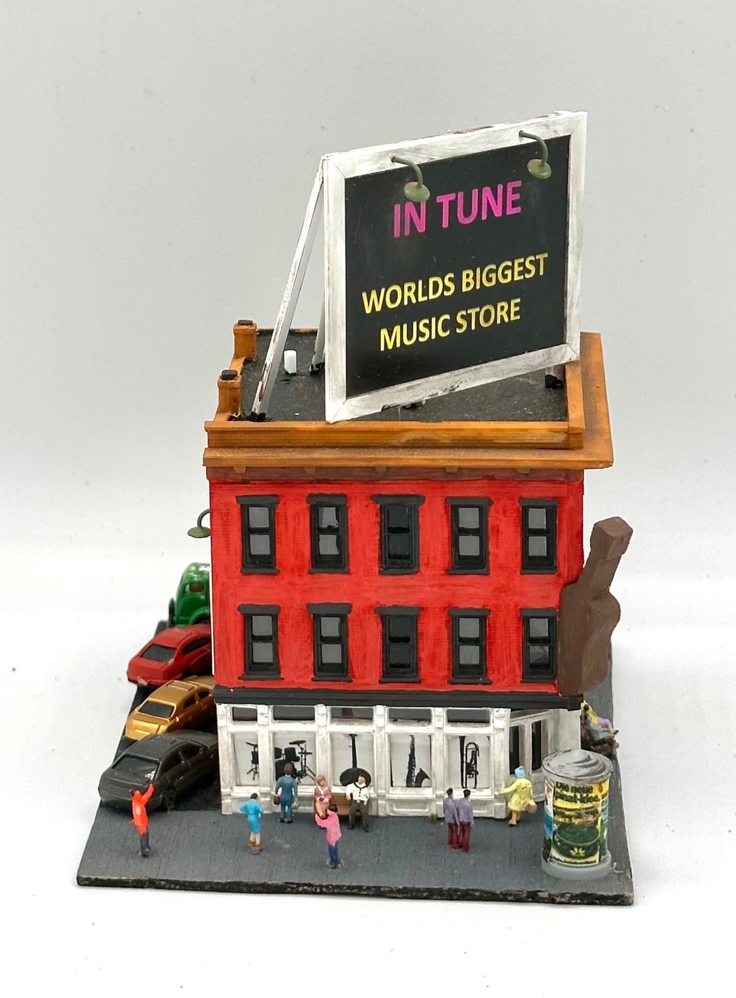 N Scale 6-Story Weathered Custom Painted "In Tune" Music Shop Fully Assembled Lighted