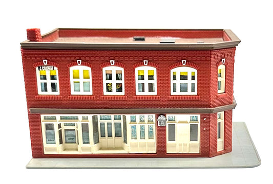 N Scale 2 Story Corner Building ,Shop, Bank  & Apartments Fully Assembled