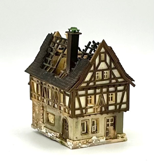 Kibri Z Scale; "Rare" 3-Story Custom Painted/Weathered Burnt out Timber Frame Town House&nbsp; Fully Assembled&nbsp;