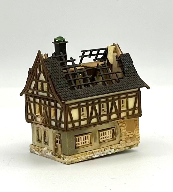 Kibri Z Scale; "Rare" 3-Story Custom Painted/Weathered Burnt out Timber Frame Town House&nbsp; Fully Assembled&nbsp;