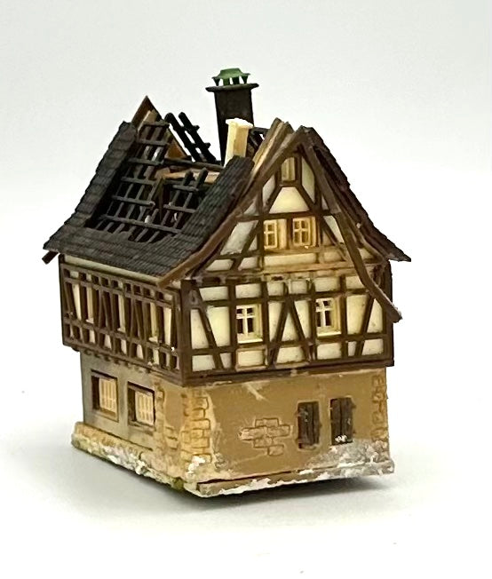 Kibri Z Scale; "Rare" 3-Story Custom Painted/Weathered Burnt out Timber Frame Town House&nbsp; Fully Assembled&nbsp;