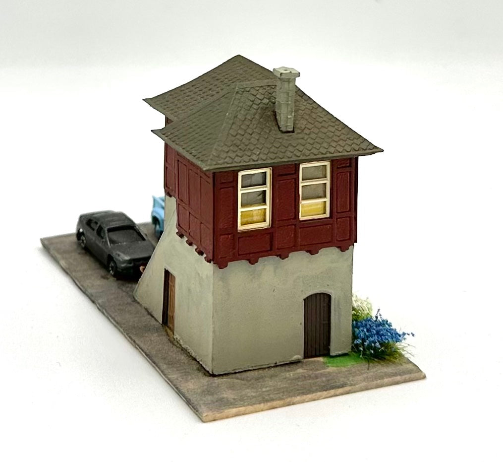 N Scale Custom Weathered  Trackside 2-Story Building/ Signal Box Lighted Diorama