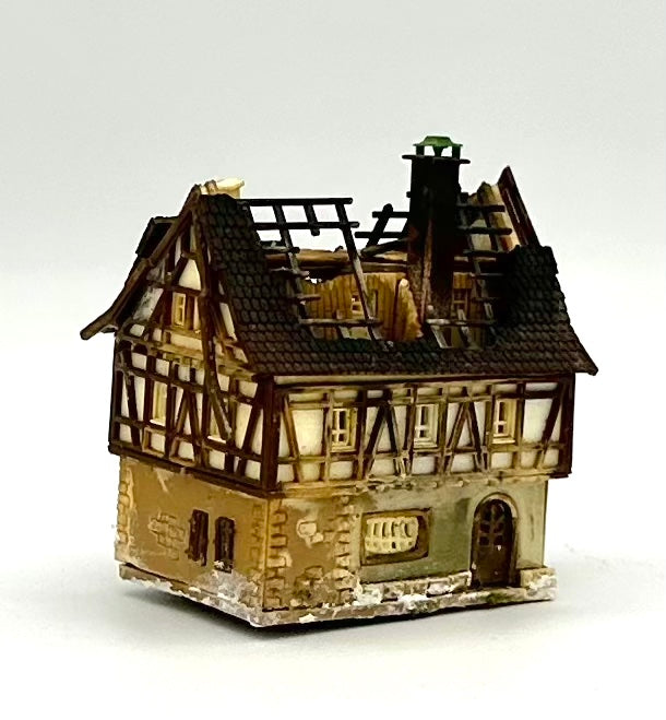 Kibri Z Scale; "Rare" 3-Story Custom Painted/Weathered Burnt out Timber Frame Town House&nbsp; Fully Assembled&nbsp;