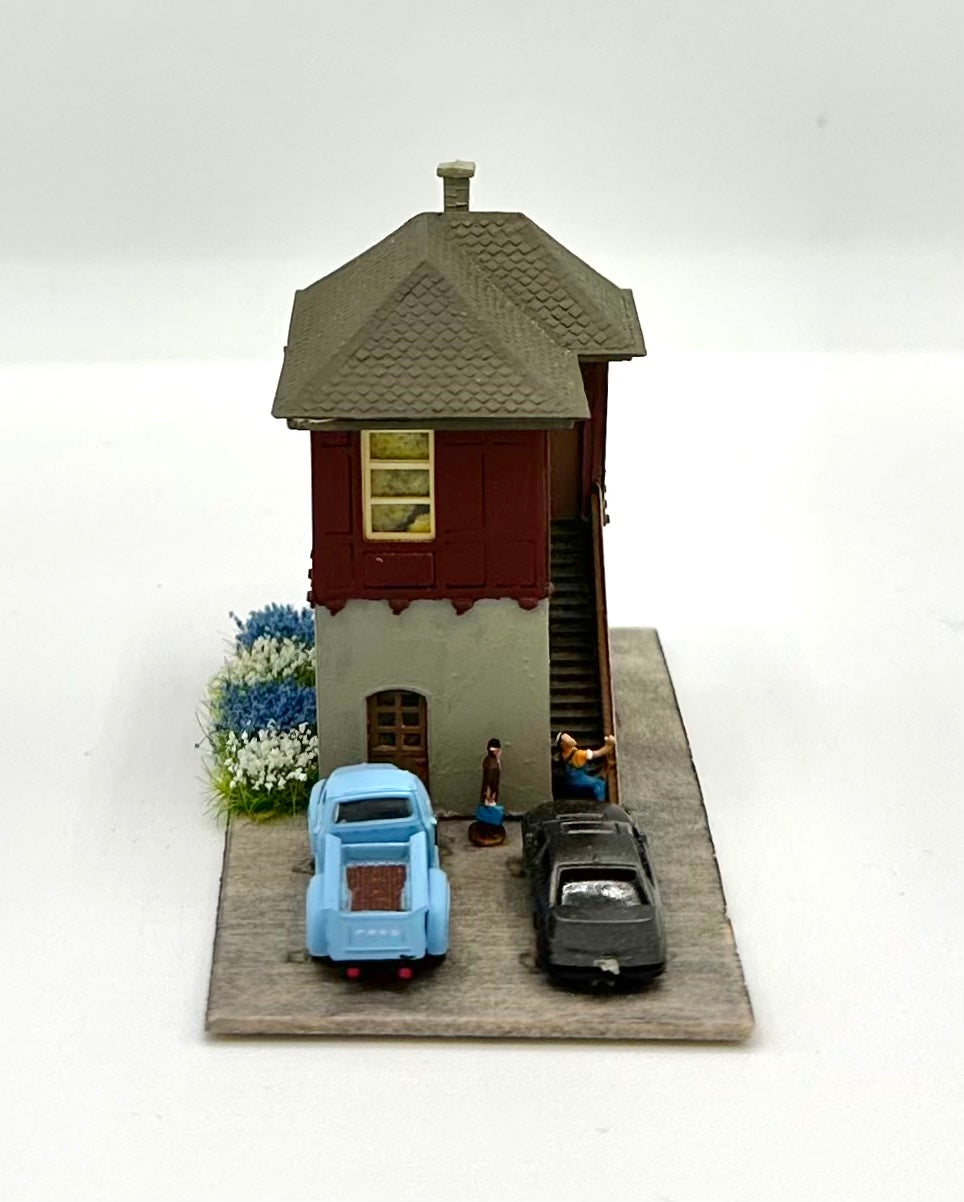 N Scale Custom Weathered  Trackside 2-Story Building/ Signal Box Lighted Diorama