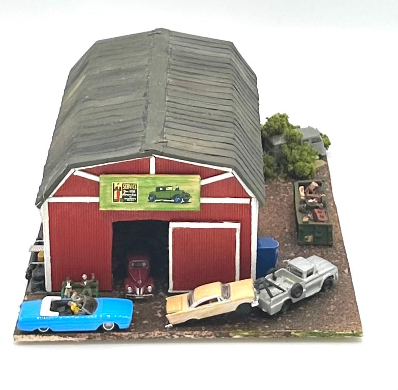 N Scale Weathered Custom Built & Painted  Old Barn Vehicle Repair Shop Diorama