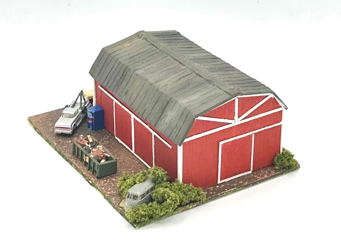 N Scale Weathered Custom Built & Painted  Old Barn Vehicle Repair Shop Diorama