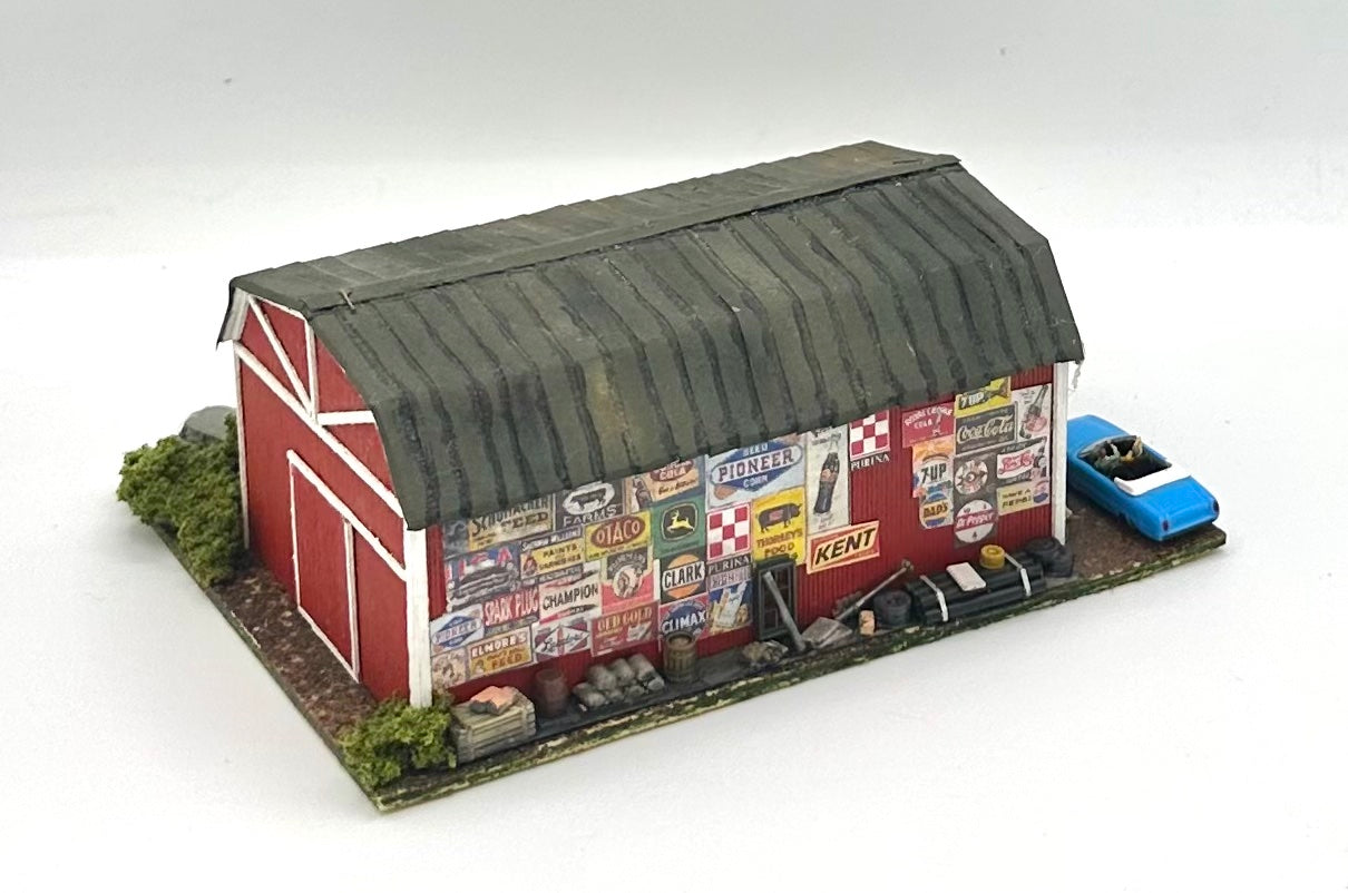 N Scale Weathered Custom Built & Painted  Old Barn Vehicle Repair Shop Diorama