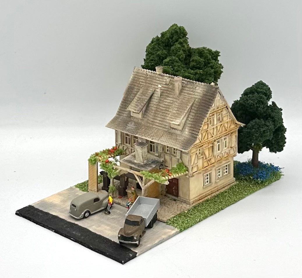 N Scale 3-Story Weathered Timber Framed Building, House + Blacksmith Forge