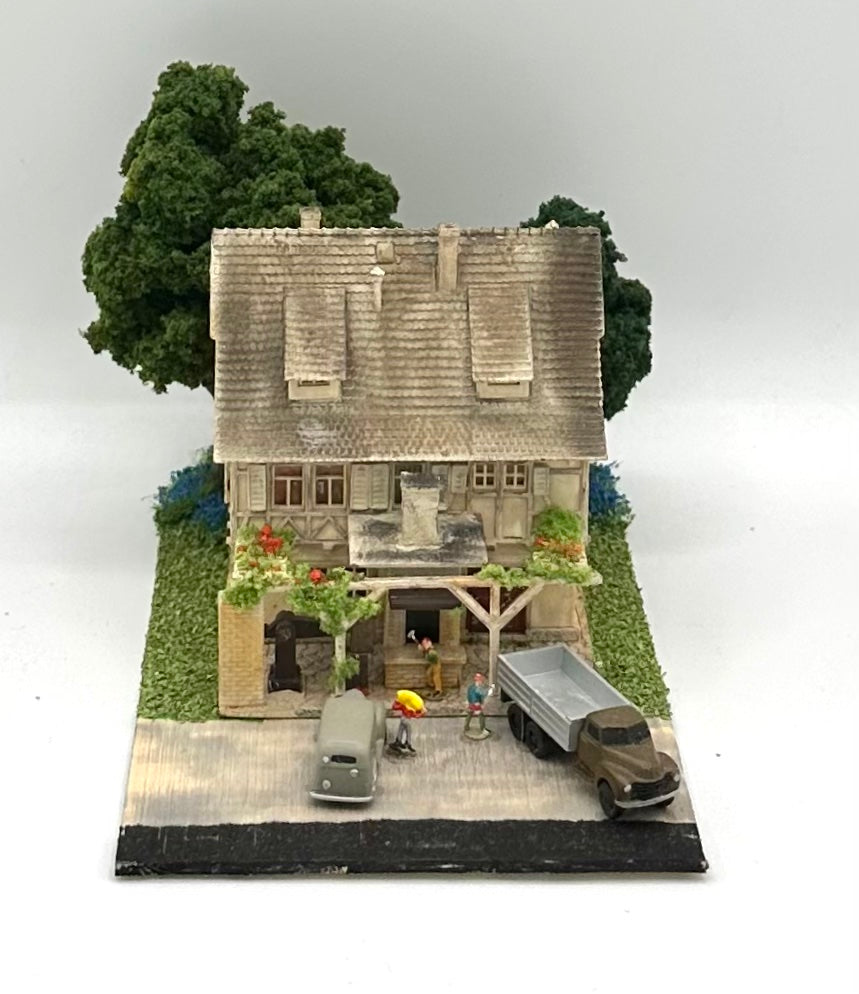 N Scale 3-Story Weathered Timber Framed Building, House + Blacksmith Forge