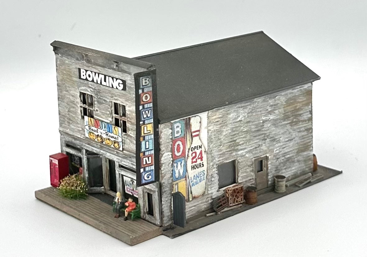 N Scale Scratch Built Weathered Custom Bowling Alley