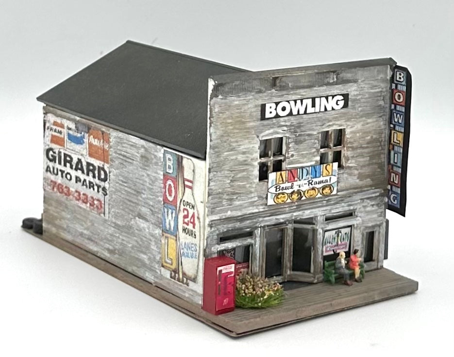 N Scale Scratch Built Weathered Custom Bowling Alley