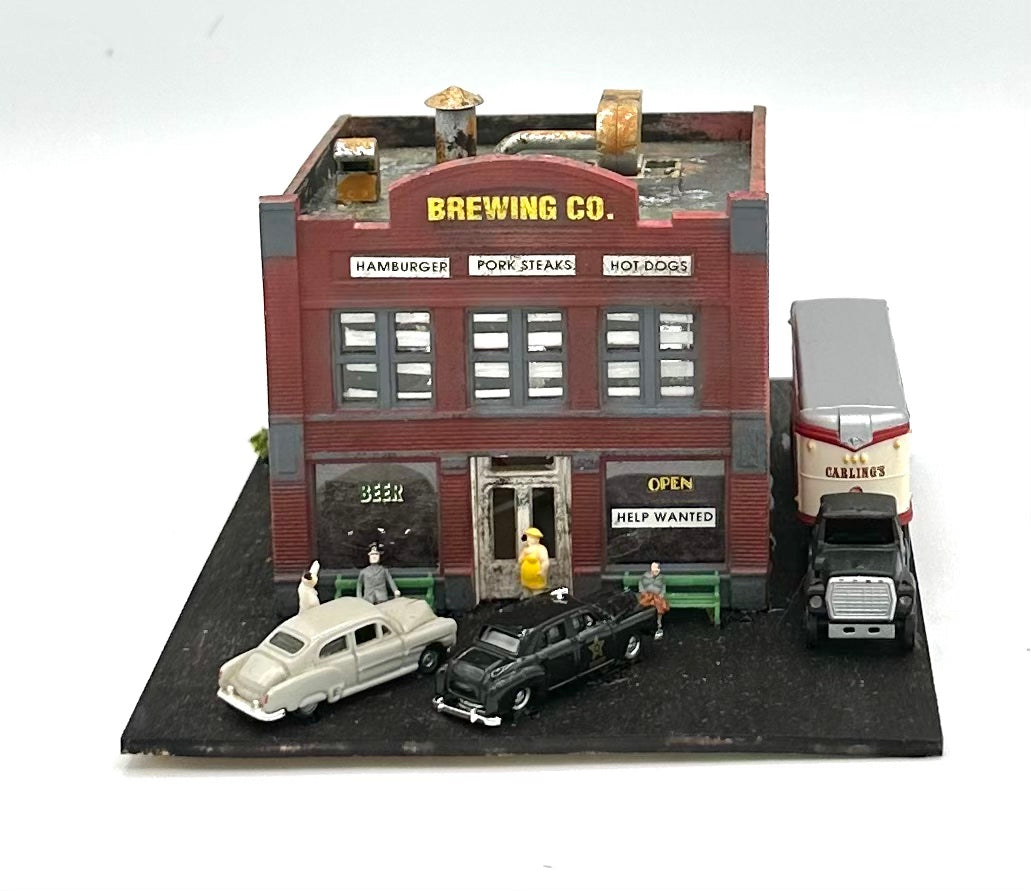 Woodland Scenics DPM N Scale Custom Weathered 2 Story Building "Brewing Co" Lighted Diorama