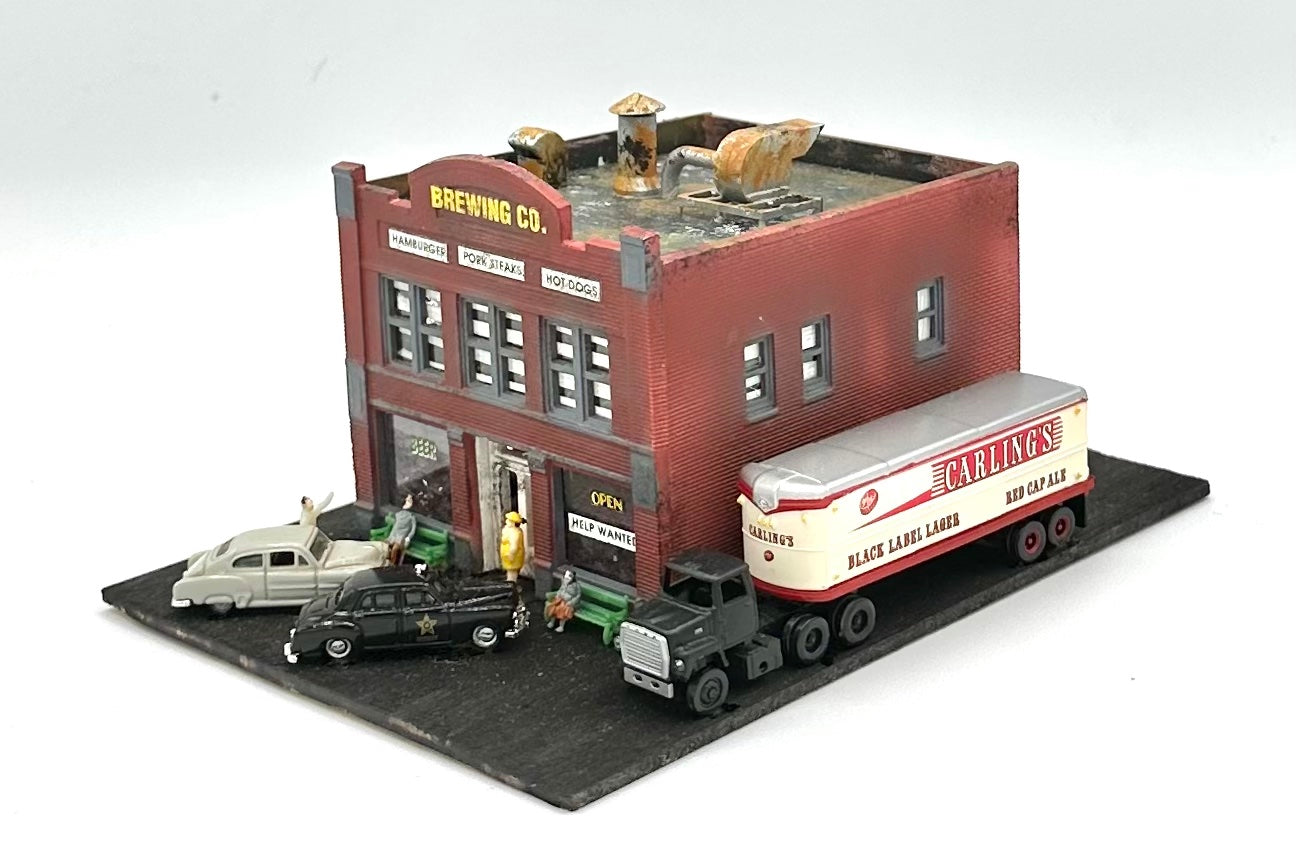 Woodland Scenics DPM N Scale Custom Weathered 2 Story Building "Brewing Co" Lighted Diorama