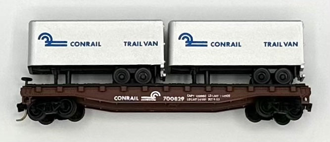 Atlas N Scale Conrail Piggy Back Flatcar + 2 Conrail Trailer Van Load