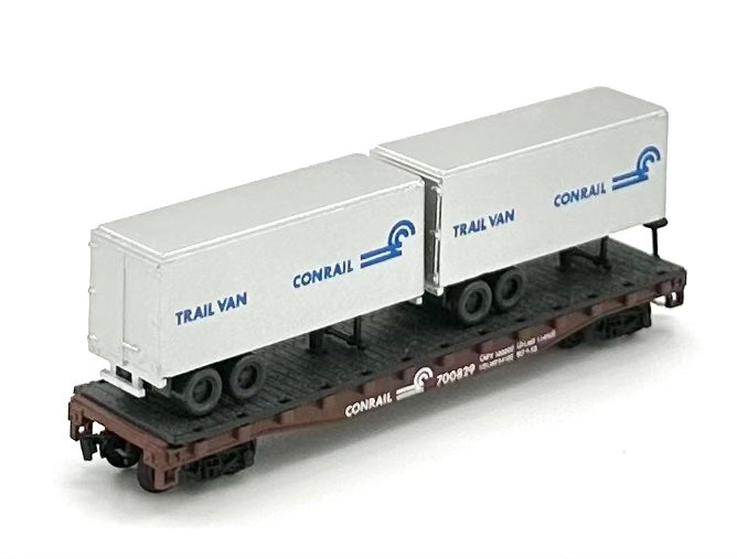 Atlas N Scale Conrail Piggy Back Flatcar + 2 Conrail Trailer Van Load