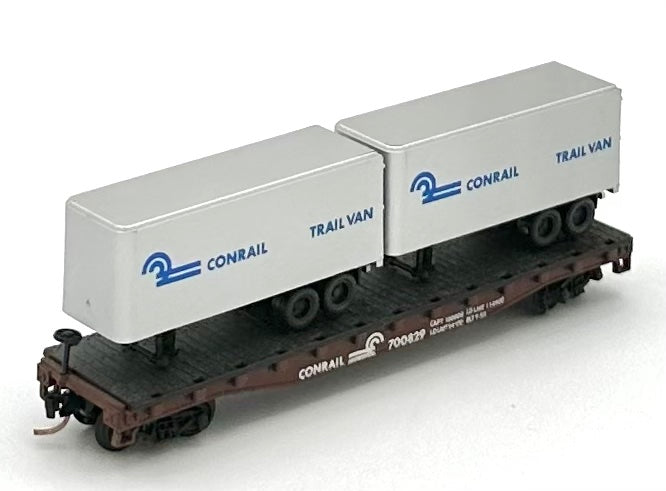 Atlas N Scale Conrail Piggy Back Flatcar + 2 Conrail Trailer Van Load