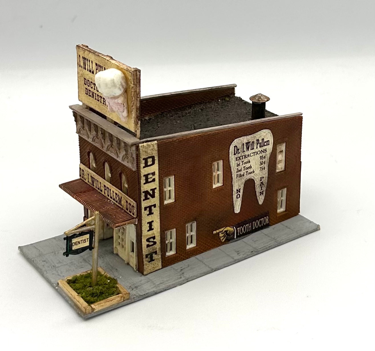 N Scale Custom Weathered Brick Built Dentist Office, By D.A. Clayton