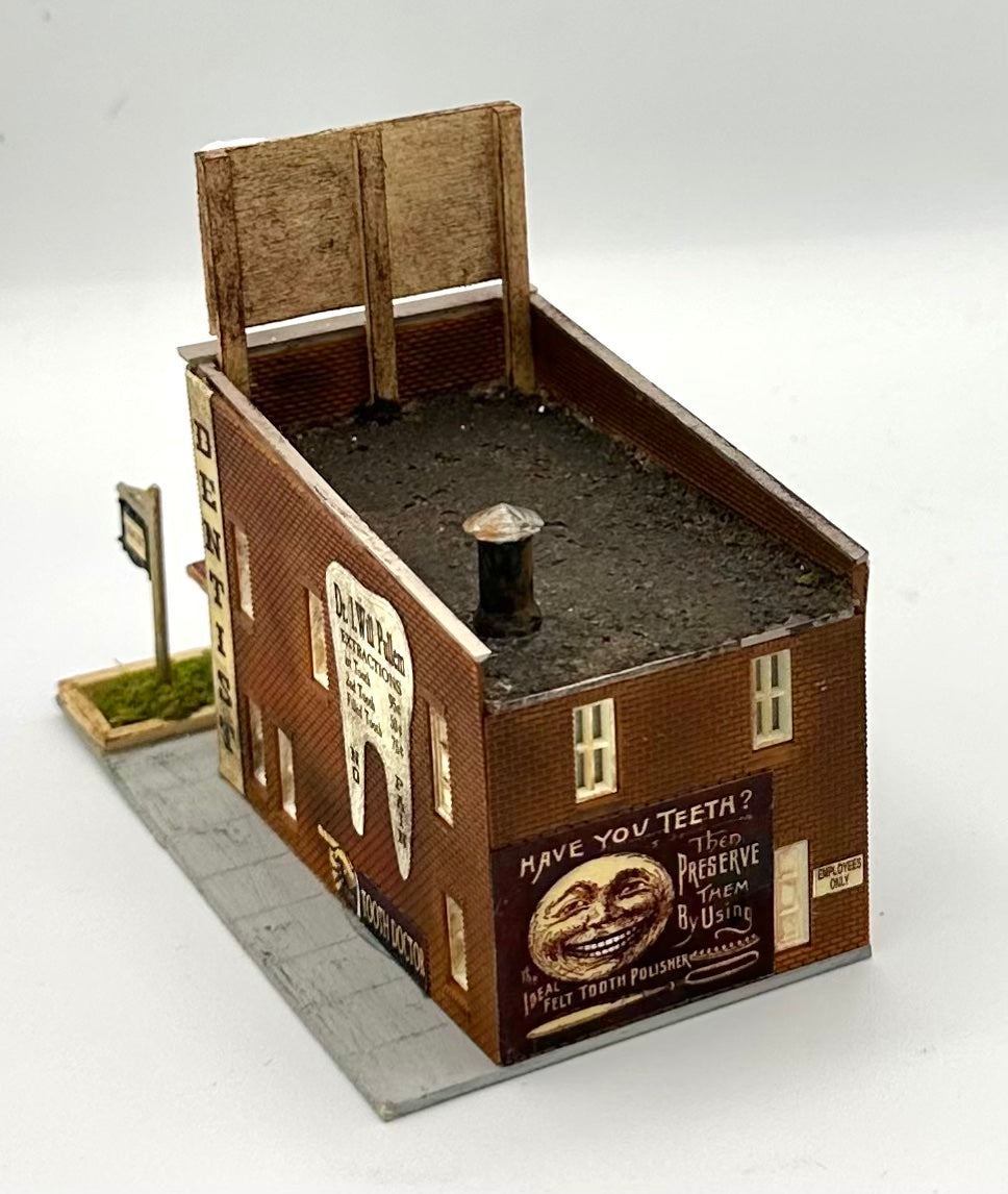 N Scale Custom Weathered Brick Built Dentist Office, By D.A. Clayton