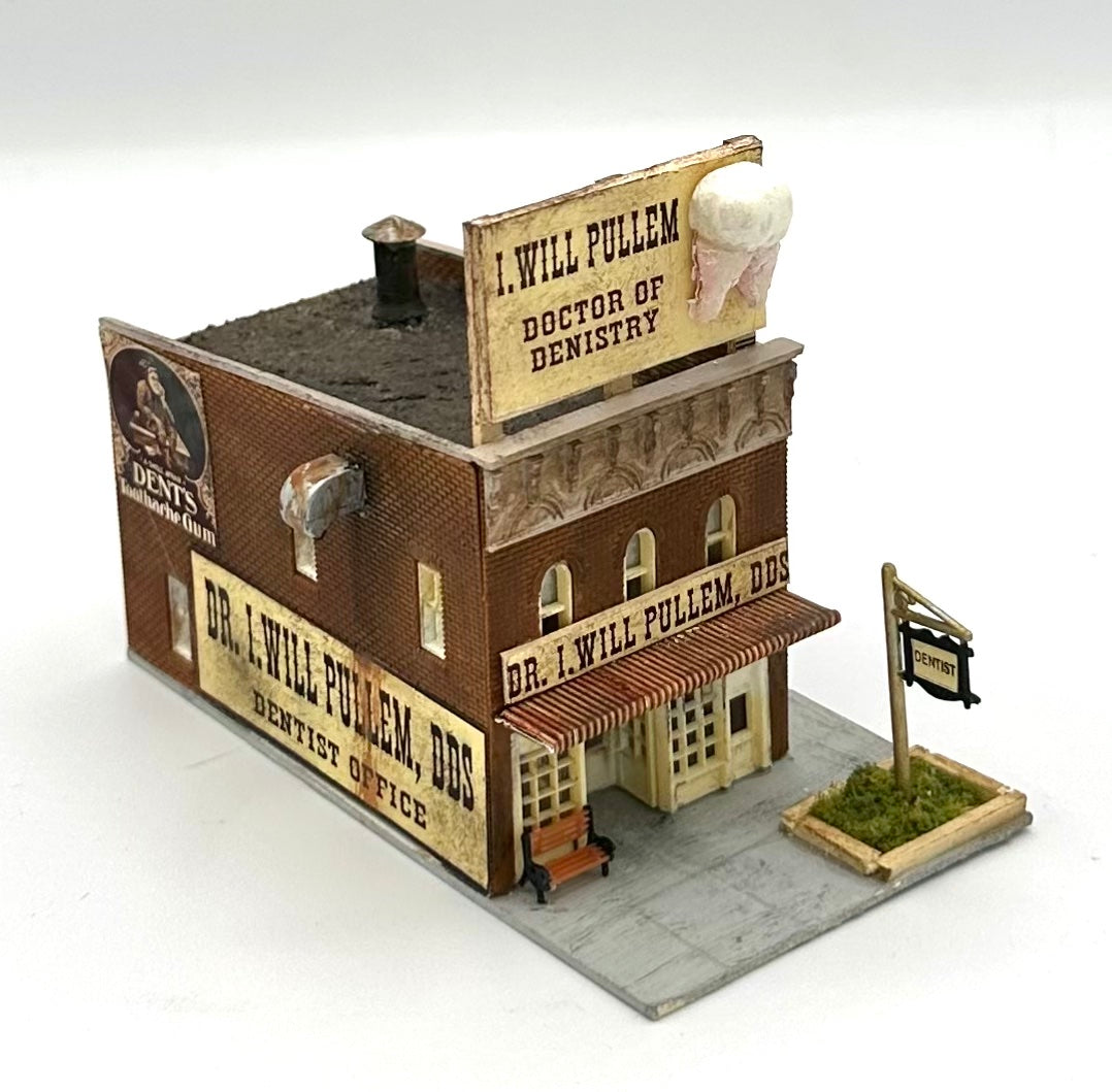 N Scale Custom Weathered Brick Built Dentist Office, By D.A. Clayton