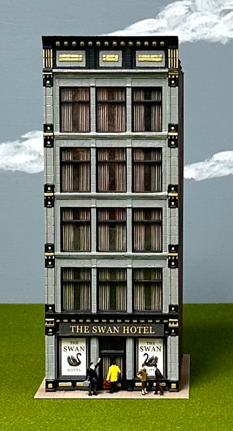 City Classics HO Scale Custom Painted 5-Story Art Deco Building " The Swan Hotel" Lighted