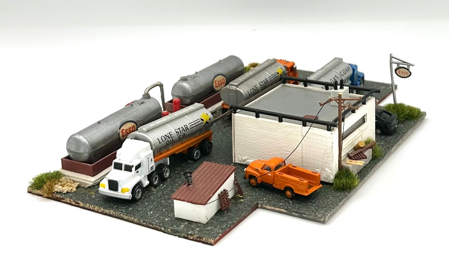 N Scale Weathered Custom Built Esso Gas Tanker Supply Depot Diorama