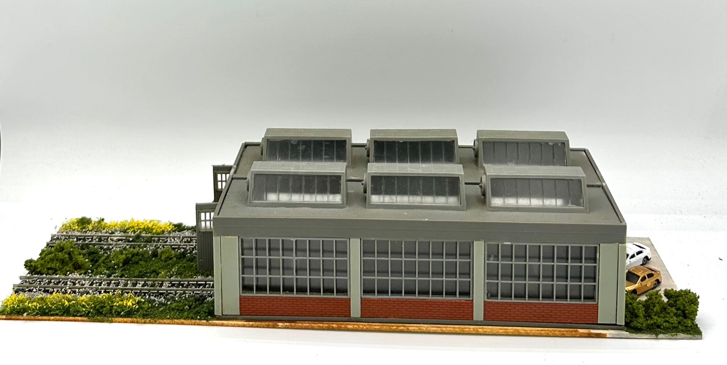 Faller N Scale Modern 2-Bay Engine Shed Fully Assembled. Diorama