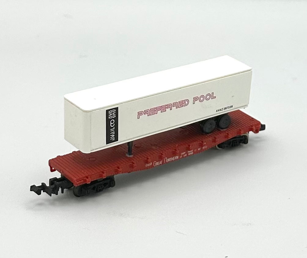 Lima N Scale Great Northern Piggy Back Flatcar + 1 Preferred Pool Trailer Load