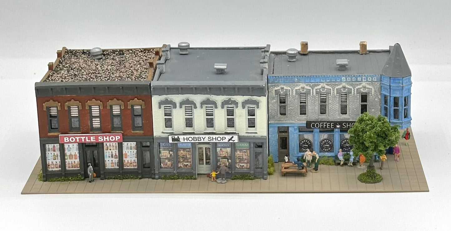 DPM N Scale 3 Custom Painted/Weathered Retail Shops Fully Assembled Diorama