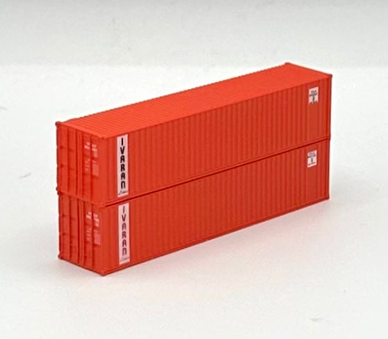 Deluxe N Scale Ivaran Lines 40' High Cube Ribbed Containers 2 pc.