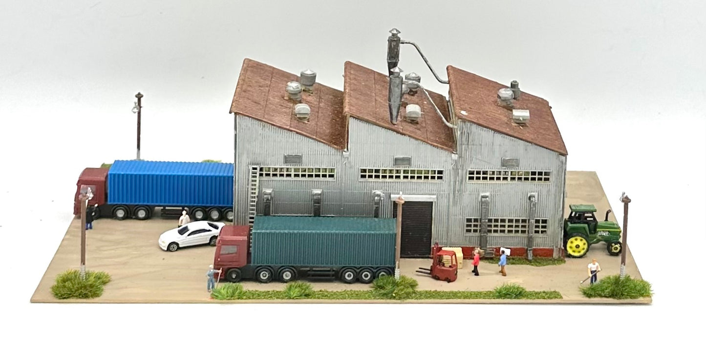 N Scale Custom Built/Painted/Weathered, 2-Story Factory Building Lighted Diorama