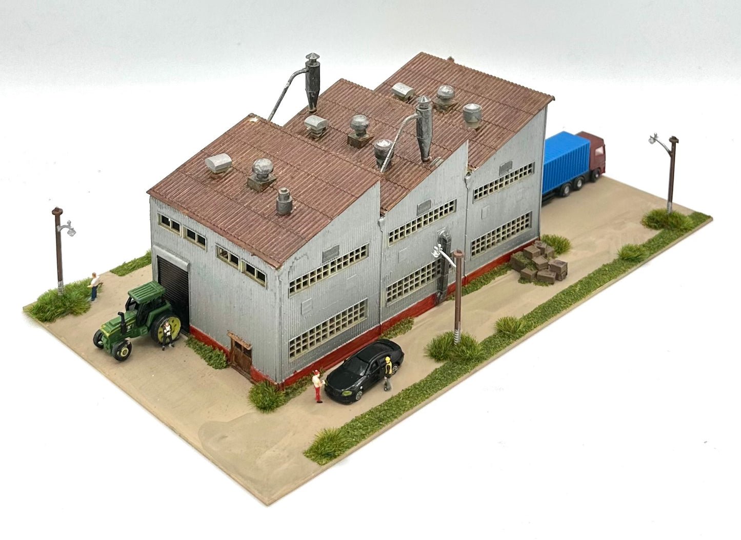 N Scale Custom Built/Painted/Weathered, 2-Story Factory Building Lighted Diorama