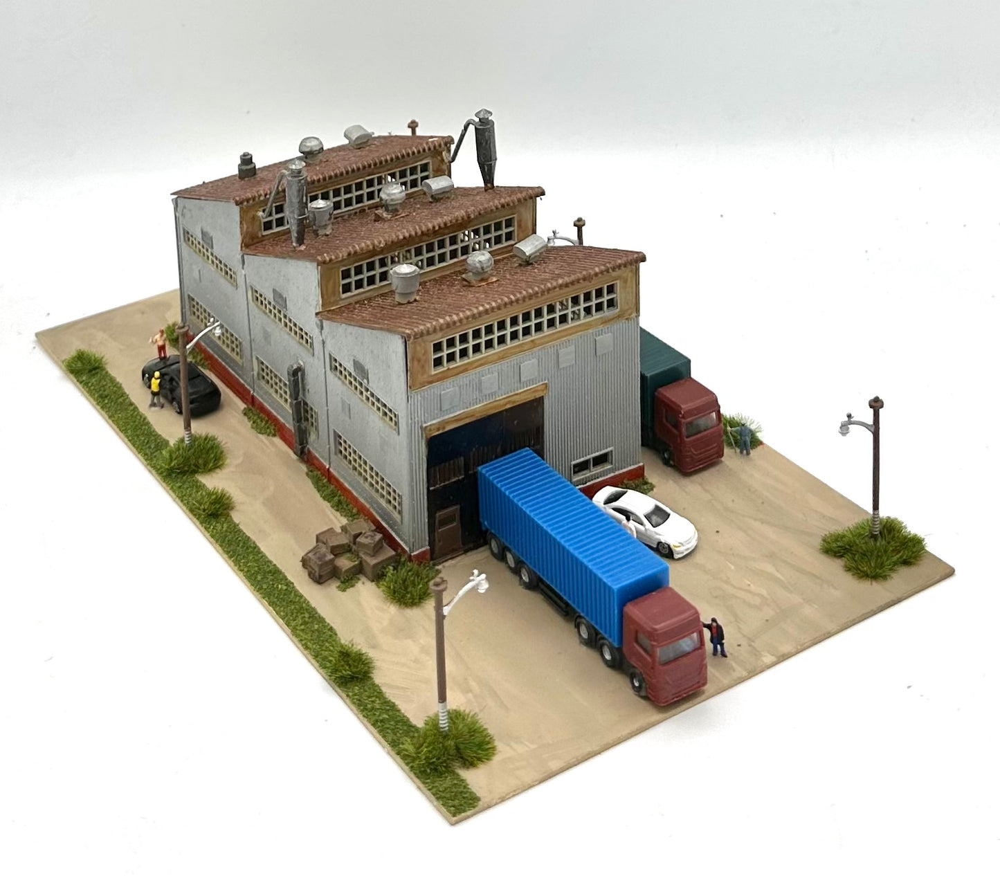 N Scale Custom Built/Painted/Weathered, 2-Story Factory Building Lighted Diorama