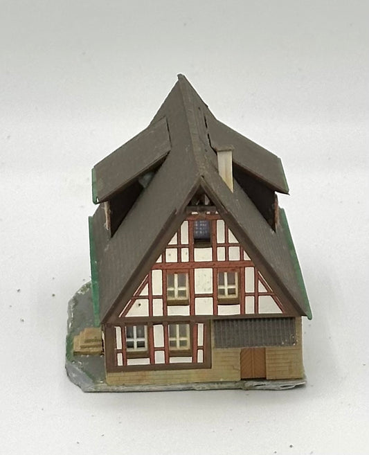 Kibri Z Scale Timber Framed 3-Story Chalet Style Weathered House Fully Assembled Lighted
