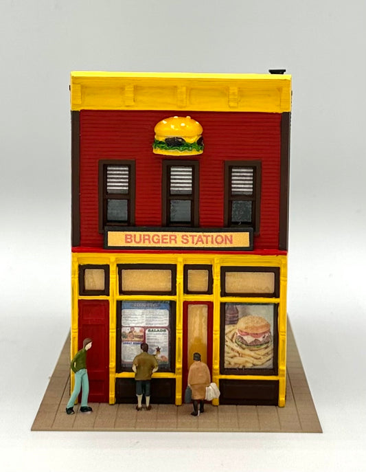 HO Scale 2-Story DPM"Burger Station" Restaurant Fully Assembled. Lighted