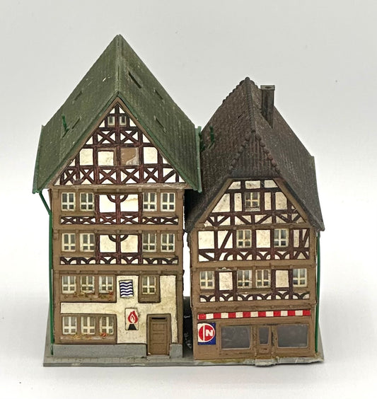 Kibri Z Scale Two Timber Framed Houses/ Shops Weathered . Full Assembled