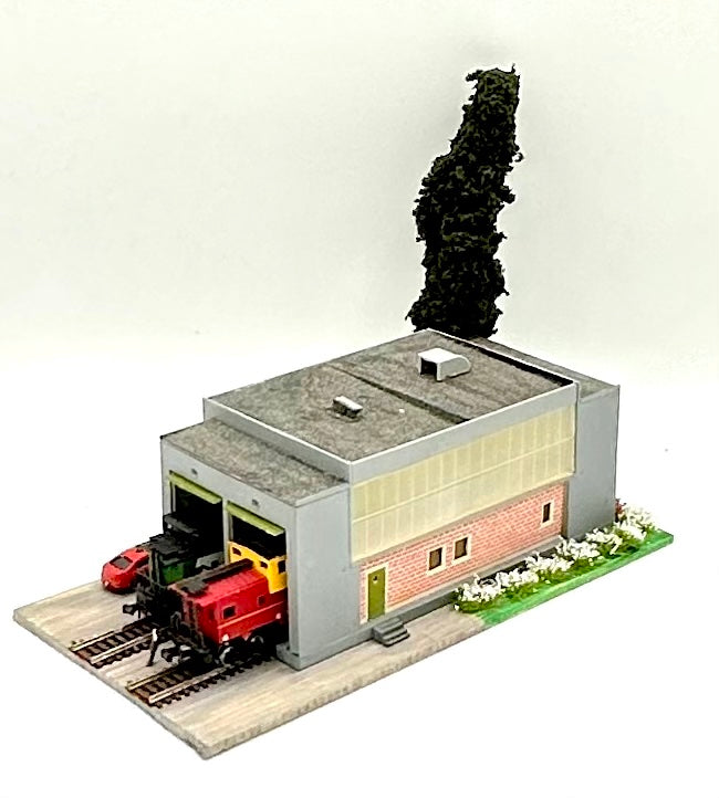 Kibri N Scale 2-Track Modern Engine Shed Building + 2 Caboose