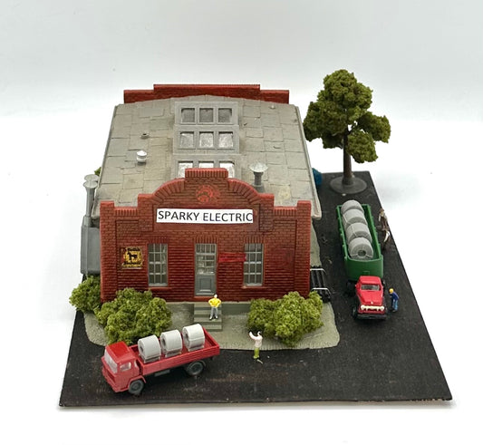 N Scale Model Power Custom Weathered  "Sparky Electric" Building Diorama