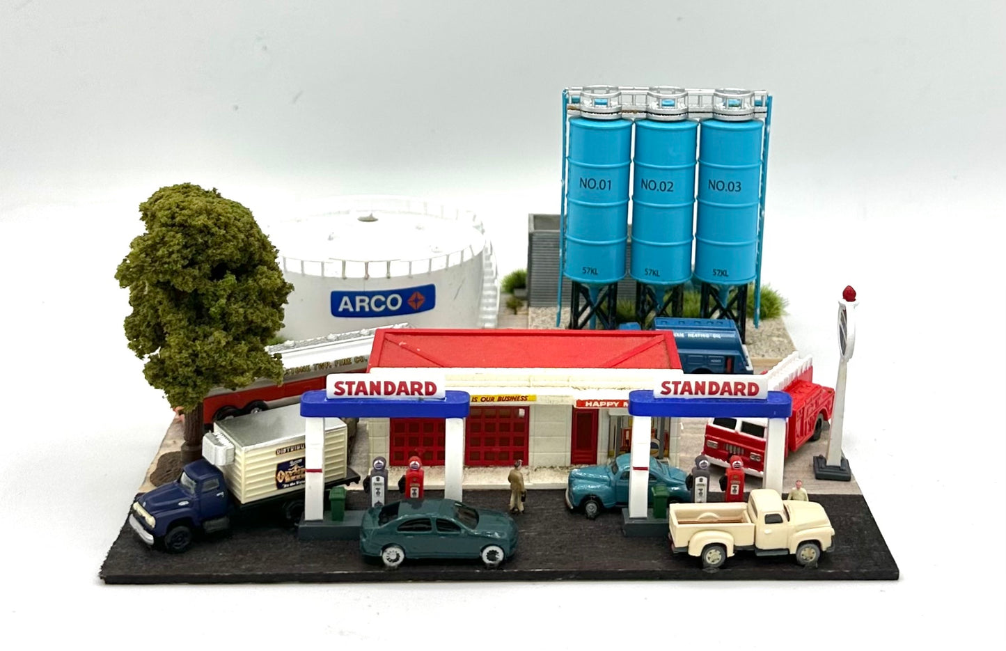 N Scale Weathered Custom Built Standard Gas  Station and Tanker Supply Depot Diorama