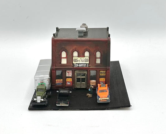 Woodland Scenics DPM, N Scale Custom Weathered 2 Story "B" TV Store Diorama.