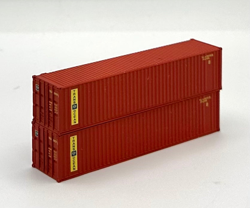 Deluxe N Scale TRANS OCEAN 40' High Cube Ribbed Containers 2 pc.