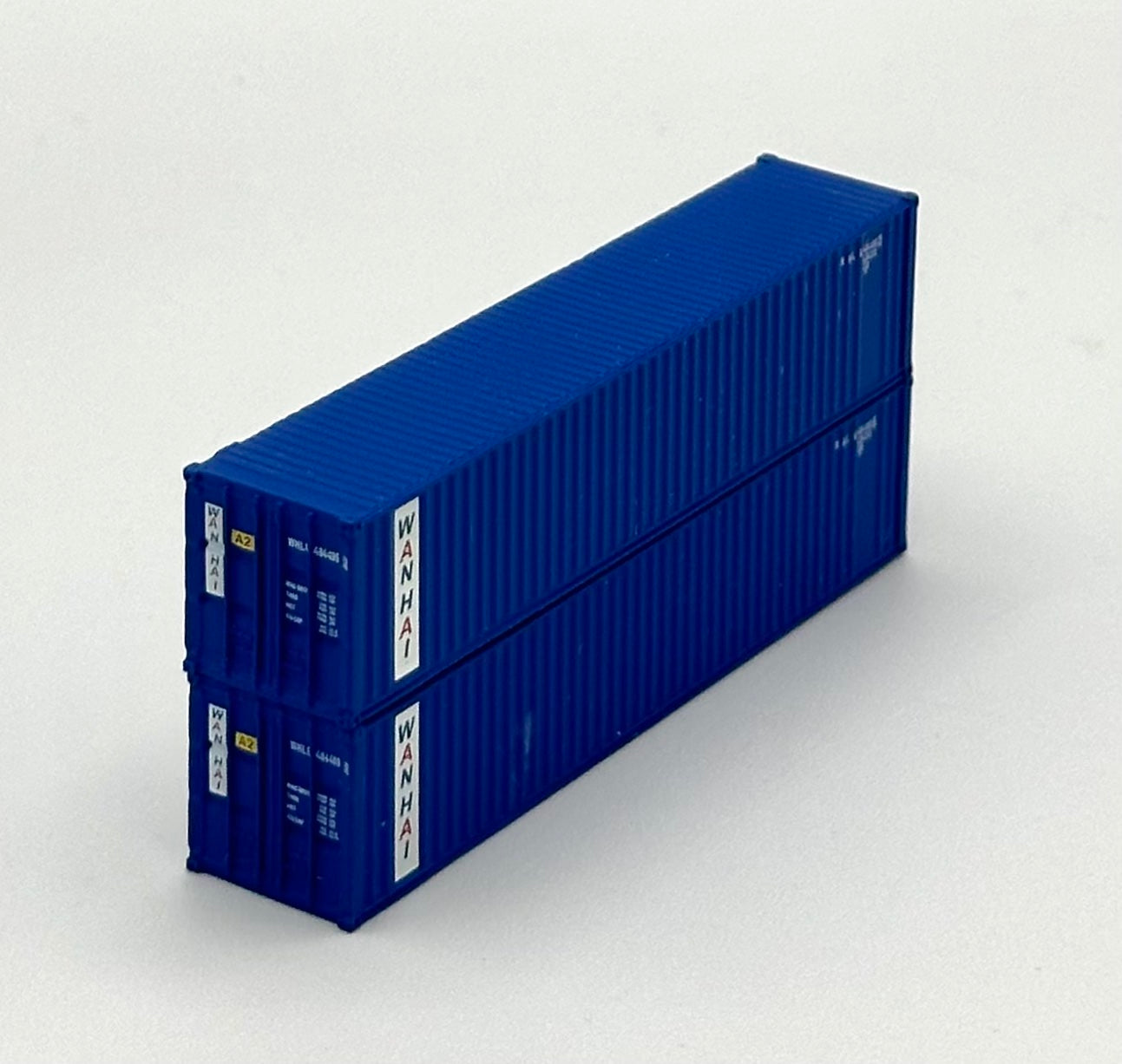 Deluxe N Scale Wanhai 40' High Cube Ribbed Containers 2 pc.