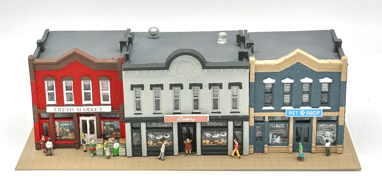 DPM N Scale 3 Custom Built/Painted Retail Shops Fully Assembled New Diorama