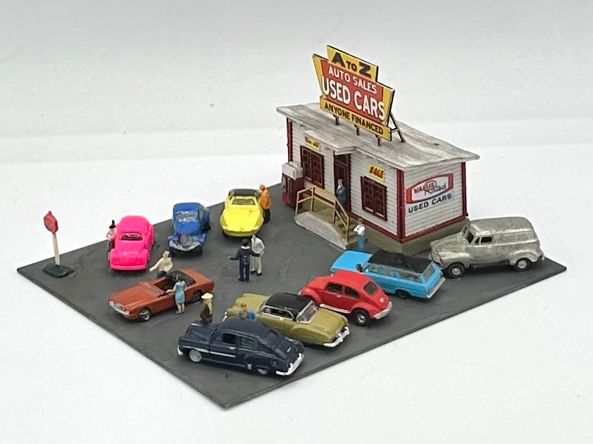 Blair Line N Scale Laser Cut Wood&nbsp; "A-Z Auto Sales " Building + Vehicles Diorama