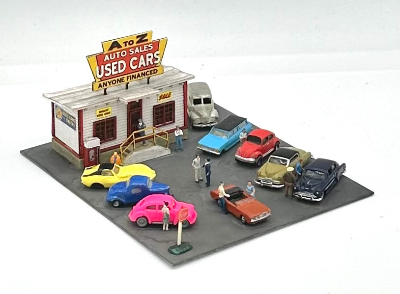 Blair Line N Scale Laser Cut Wood&nbsp; "A-Z Auto Sales " Building + Vehicles Diorama