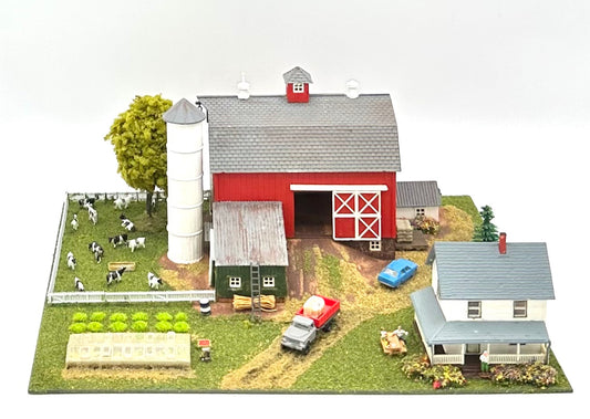 Model Power N Scale 1517 Custom Barn, Farm House, Silos's, Green Houses, Farm Yard Diorama